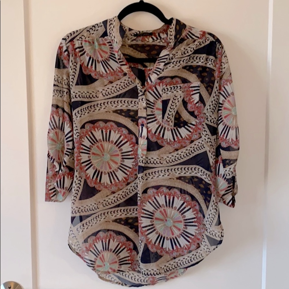 Printed, Sheer, 3/4 length shirt